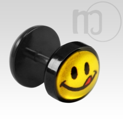 Tapsi's Coolbodyart Fake Plug Ohrstecker - Smiley Design In Gold/Schwarz