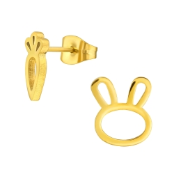 Ohrringe Ohrstecker 316L Chirurgenstahl mit Karotte und Hasenkopf goldfarben
