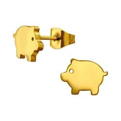 Ohrringe Ohrstecker 316L Chirurgenstahl mit Schwein in goldfarben