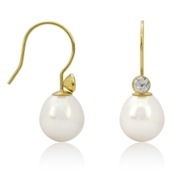 Ohrhaken Ohrringe 333 Gelbgold Ohrhänger mit Süßwasserzuchtperle und Zirkonia