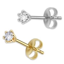 Diamanten Ohrstecker 585er Weiß-oder Gelbgold 14ct mit 2,5mm Brillanten 0,1ct in Krappenfassung