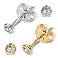 Diamanten Ohrstecker 585er Weiß-oder Gelbgold 14ct mit 2,5mm Brillanten 0,1ct in Zargenfassung