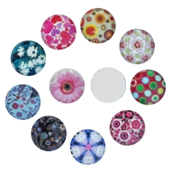 Mix 20 Glas Klebesteine 12 mm Cabochon mit Blumen Motiven