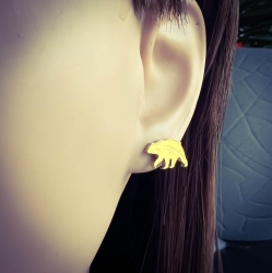 Ohrringe Ohrstecker 316L Chirurgenstahl mit Bär goldfarben