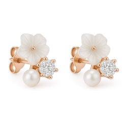 Blumen Ohrstecker Ohrringe 316L Chirurgenstahl rosévergoldet mit synthetischer Perle und Kristall