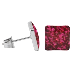 Chirurgenstahl Ohrstecker Glitterline Quadrat fuchsia 9 mm