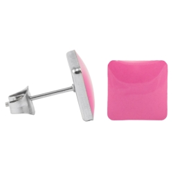 Chirurgenstahl Ohrstecker Emaille Quadrat pink 9 mm