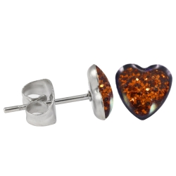 Ohrstecker Chirurgenstahl glitzerndes Herz Hellbraun