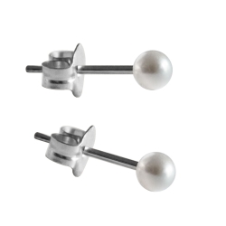 Chirurgenstahl Ohrstecker mit weißer synthetischer Perle 4mm Studex Sensitive