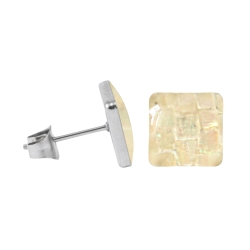 Chirurgenstahl Ohrstecker mit Mosaik Quadrat in beige 9 mm