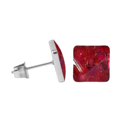 Chirurgenstahl Ohrstecker mit Mosaik Quadrat in rot 9 mm