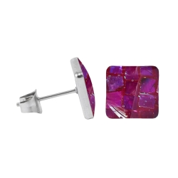 Chirurgenstahl Ohrstecker mit Mosaik Quadrat in fuchsia 7 mm