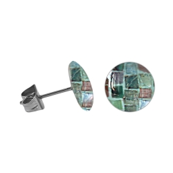 Chirurgenstahl Ohrstecker mit rundem Mosaik in dunkelgrün 6 mm