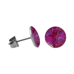 Chirurgenstahl Ohrstecker mit rundem Mosaik in fuchsia 8 mm