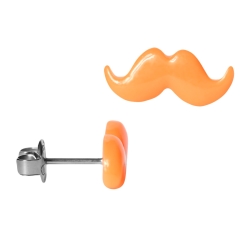 Chirurgenstahl Ohrstecker mit Schnurrbart Acryl Mustache in orange