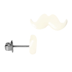 Chirurgenstahl Ohrstecker mit Schnurrbart Acryl Mustache in weiß
