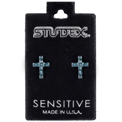 Chirurgenstahl Ohrstecker mit Kreuz in blau Studex Sensitive