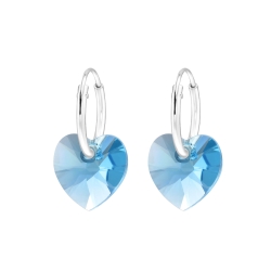 Creolen Ohrringe 925 Sterling Silber mit Kristallherz in hellblau