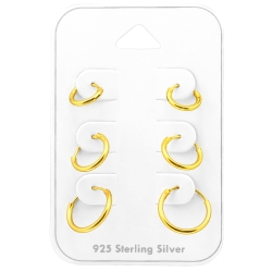 Ohrringe Set 925 Sterling Silber vergoldet Creolen 8-12 mm
