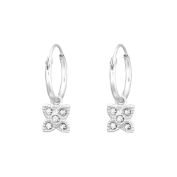 Creolen Ohrringe 925 Sterling Silber Blume mit Kristallen