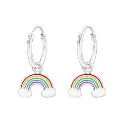 Kinder Creolen Ohrringe 925 Sterling Silber mit Regenbogen