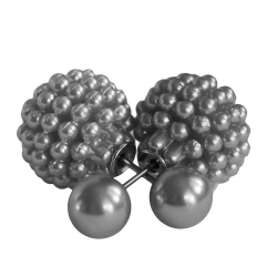 Modeschmuck Doppelperlen Ohrstecker mit kleinen Perlen in silber
