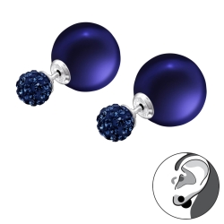 Ohrstecker 925 Sterling Silber Doppelperlen Ohrringe mit Kristallen in blau