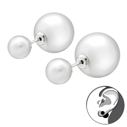 Ohrstecker 925 Sterling Silber Doppelperlen Ohrringe in weiß
