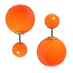 Modeschmuck Doppelperlen Ohrstecker in neonorange