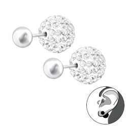 Doppelperlen Ohrstecker 925 Sterling Silber mit Shamballa Kugel