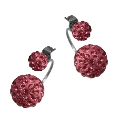 Modeschmuck Doppelperlen Ohrstecker mit Strass in pink