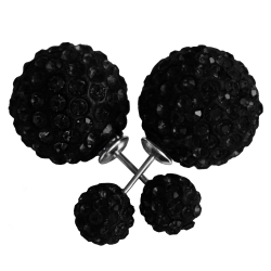 Modeschmuck Shamballa Doppelperlen Ohrstecker in schwarz
