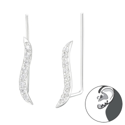 Gewellte Ear Climber 925 Sterling Silber bestückt mit Zirkonia Ohrstecker Ohrklemme