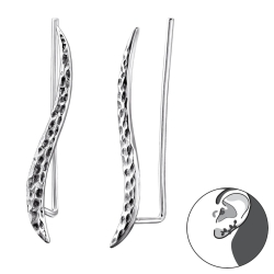 Gemusterte Wellen-Ear Climber 925 Sterling Silber geschwärzt Ohrstecker Ohrklemme