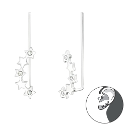 Ear Climber 925 Sterling Silber mit kristallbestückten Sternen Ohrstecker Ohrklemme