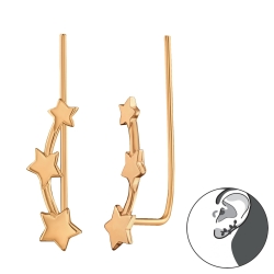 Rosévergoldete Sternen-Ear Climber 925 Sterling Silber Ohrstecker Ohrklemme