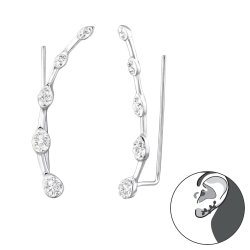 Kristallbestückte Birnen-Ear Climber 925 Sterling Silber Ohrstecker Ohrklemme