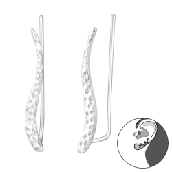 Wellen-Ear Climber 925 Sterling Silber gehämmert Ohrstecker Ohrklemme