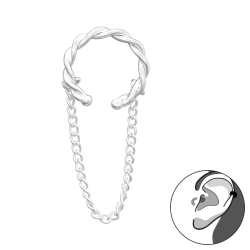 925 Sterling Silber Ohrmanschette mit Kranz und Kette Ear Cuff Ohrklemme