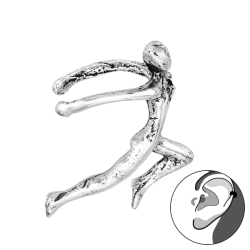 925 Sterling Silber geschwärzte Ohrmanschette mit springender Figur Ear Cuff Ohrklemme