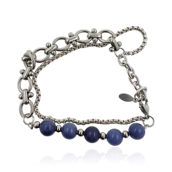 MARTIN1985 Edelstahl Armband Blaue Aventurinperlen Karabinerverschluss Unisex Damen Herren mit Geschenkverpackung