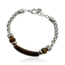 MARTIN1985 Edelstahl Armband Tigerauge Karabinerverschluss Unisex Damen Herren mit Geschenkverpackung