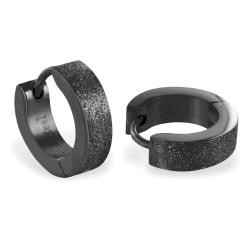 Edelstahl Klappcreolen Ohrringe Diamond Dust in schwarz 13 mm