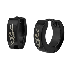 Klappcreolen Ohrringe 316L Chirurgenstahl 13mm schwarz mit Tribal-Motiv