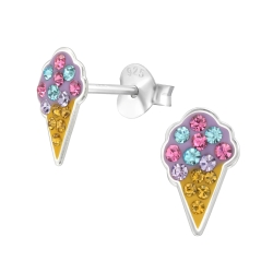 Eis Ohrringe Ohrstecker 925 Sterling Silber Ice Cream mit Kristallen