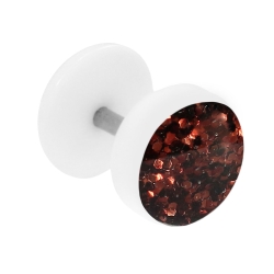 Fake Plug Ohrstecker weiß Glitterline in Braun