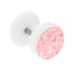 Fake Plug Ohrstecker weiß Glitterline in Pink Aurora Borealis