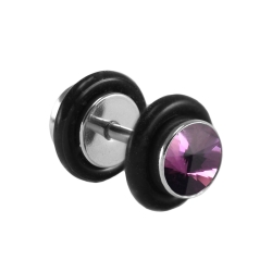 Fake Plug mit Kristallstein in lila 10 mm