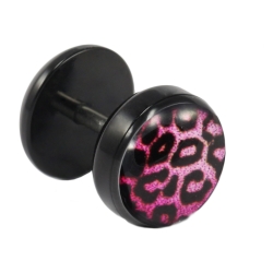 Fake Plug Ohrstecker mit Leopard-Motiv pink