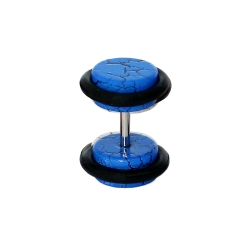 Fake Plug Ohrstecker in Acryl Reißlack Muster blau 8 mm